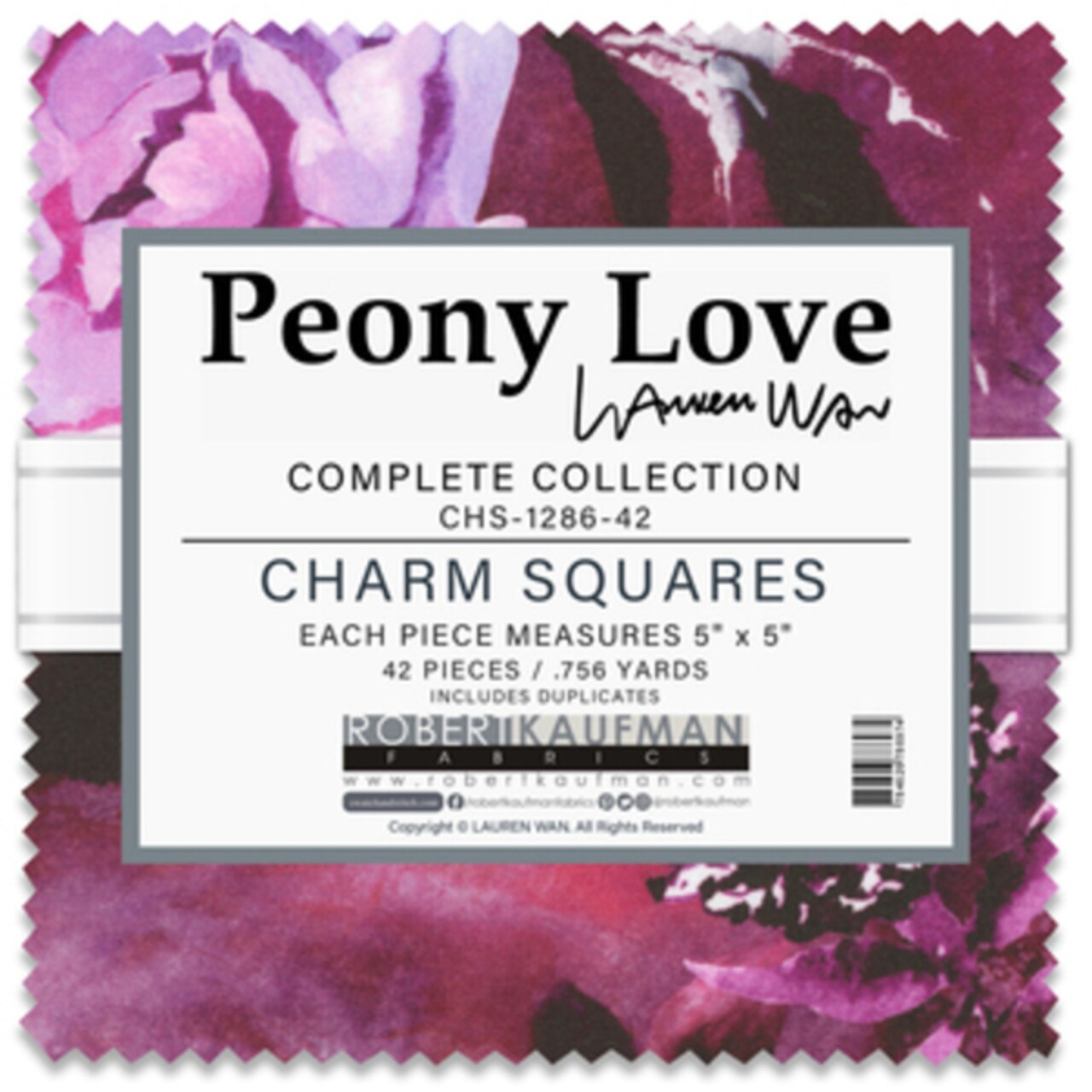 Peony Love 5" Square Pack (Charm Pack / Charm Square) by Lauren Wan for Robert Kaufman (CHS-1286-42)